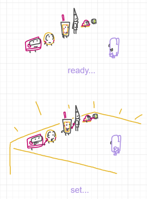 A panel from Running Duos, episode four of the Board Boards object show by Furretwalk/WalkingFurret.